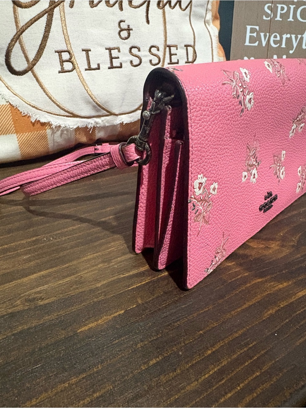 Coach Pink Floral Pebbled Leather Crossbody